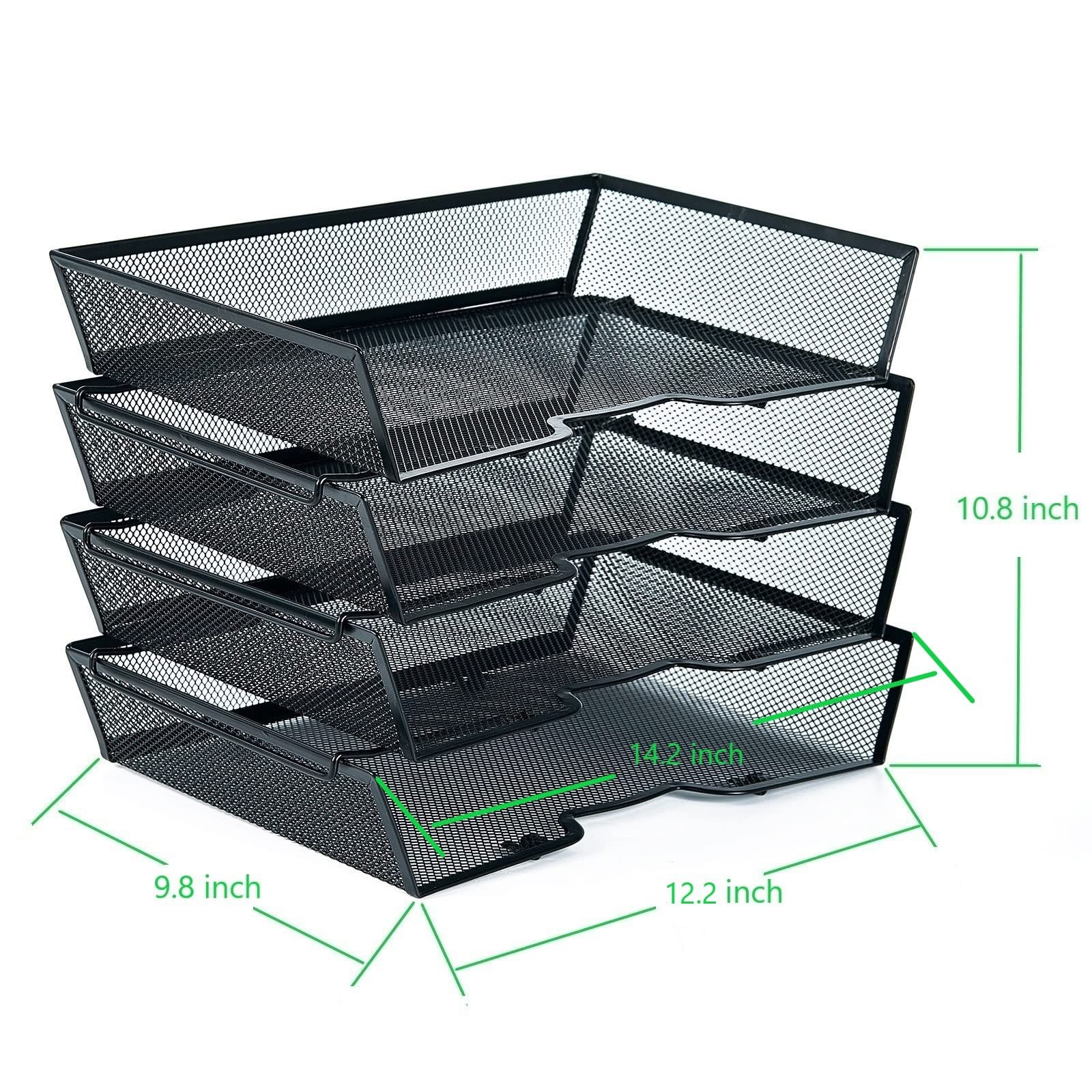 4 Tier Metal Mesh Desk Organizer-Stackable Paper Tray for Home, Office,School…