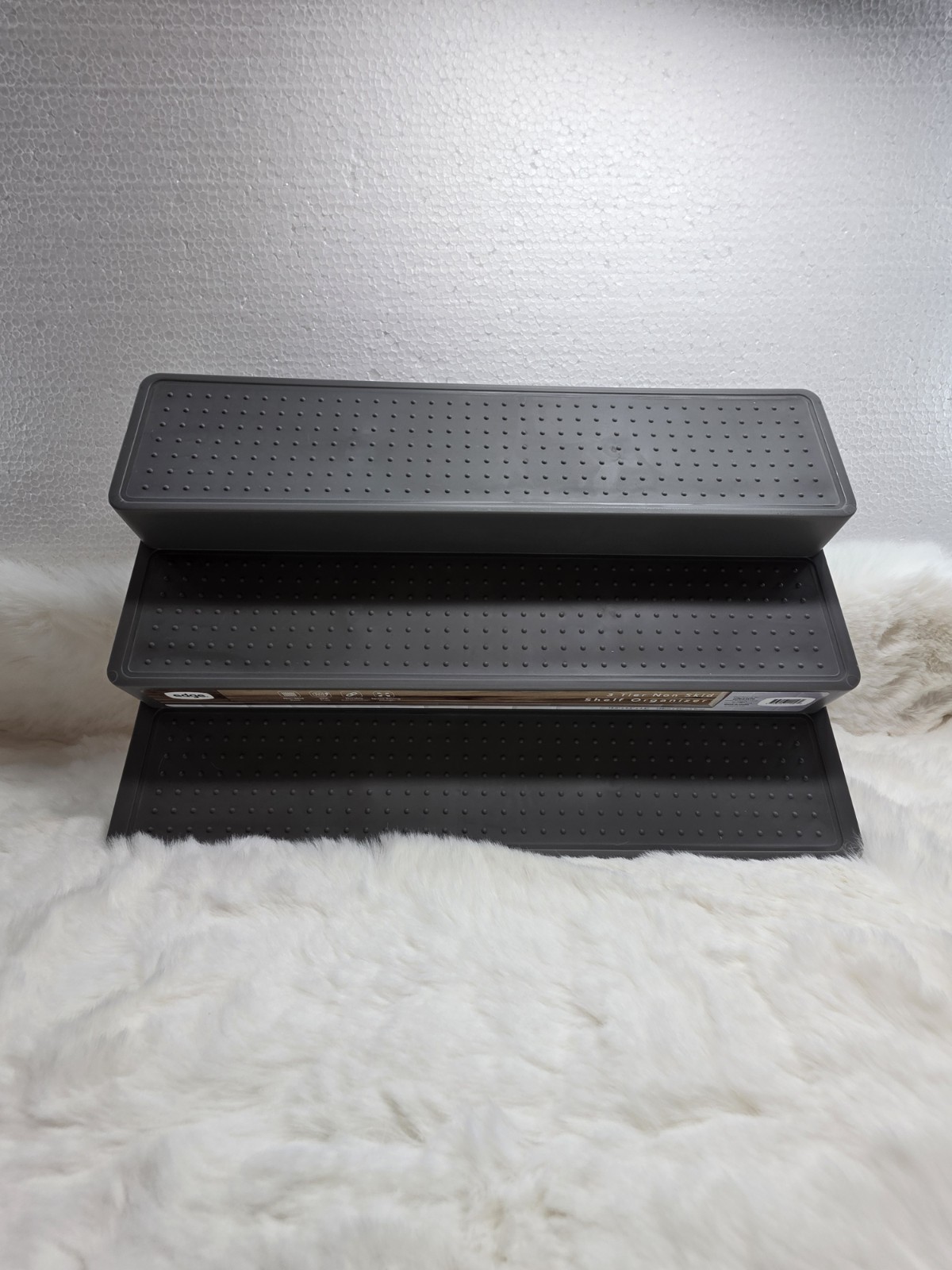 edge. 3 Tier Non-Skid Shelf Organizer Desktop Organizer, Gray Plastic