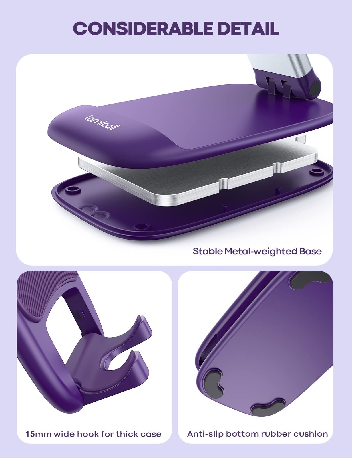 Lamicall Purple Phone Holder for Desk – Dark Cellphone