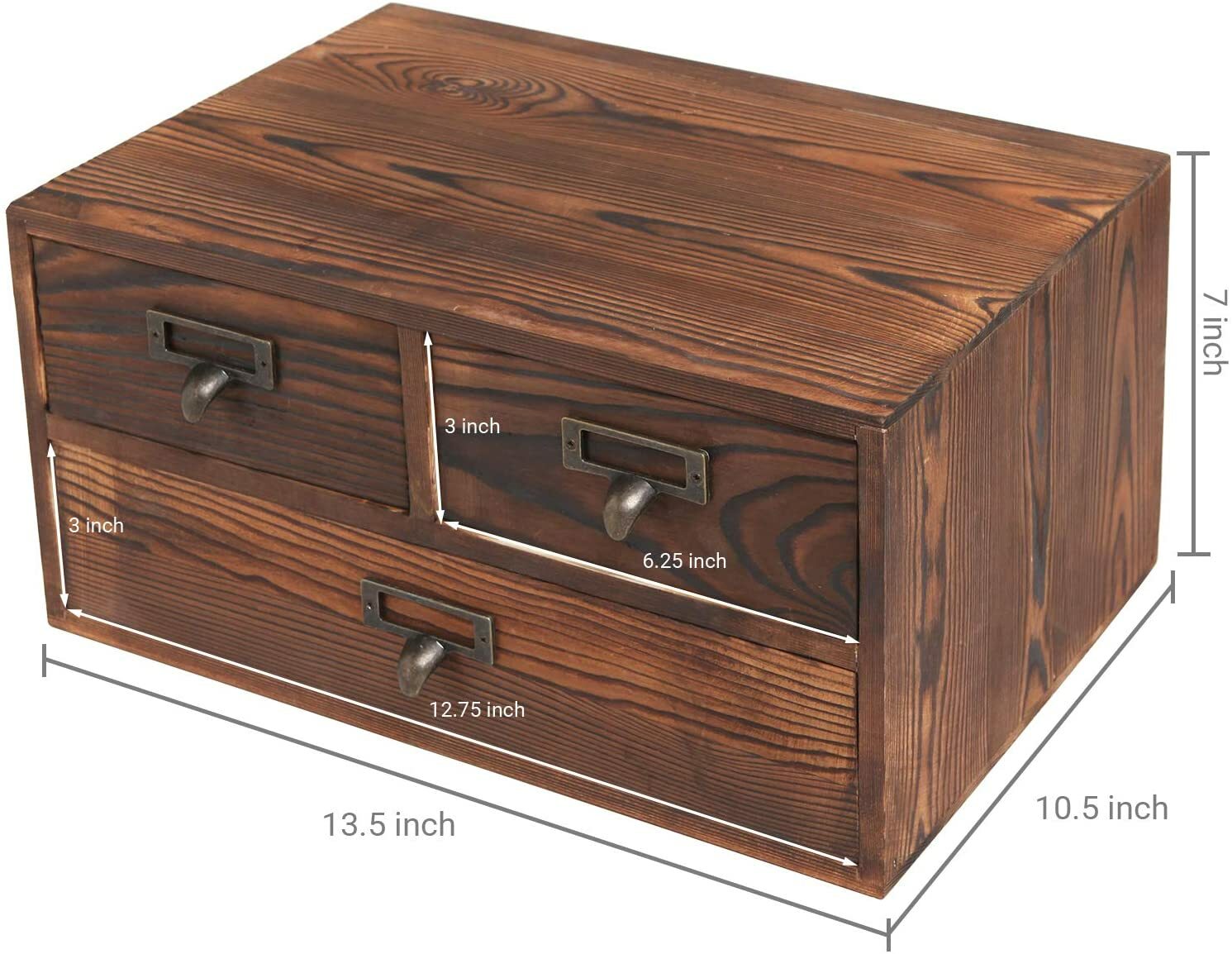 Rustic Dark Brown Wood Office Storage Cabinet/Jewelry Organizer w/ 3 Drawers
