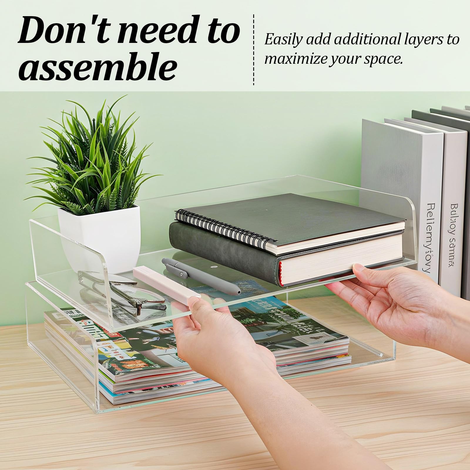2 PCS Clear Acrylic Stackable Paper Letter Tray File Organizer 12.4×8.7×2.75