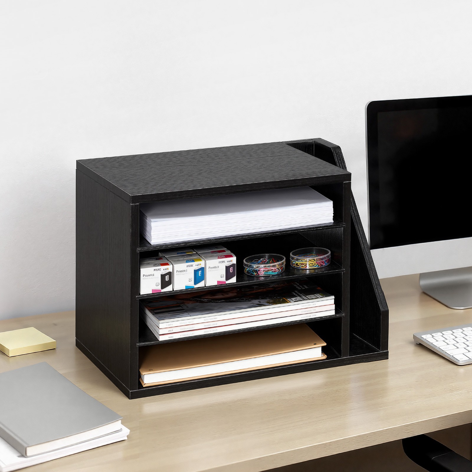 Uimoso 4-Compartment Office Mail Organizer with Adjustable Shelves, Black