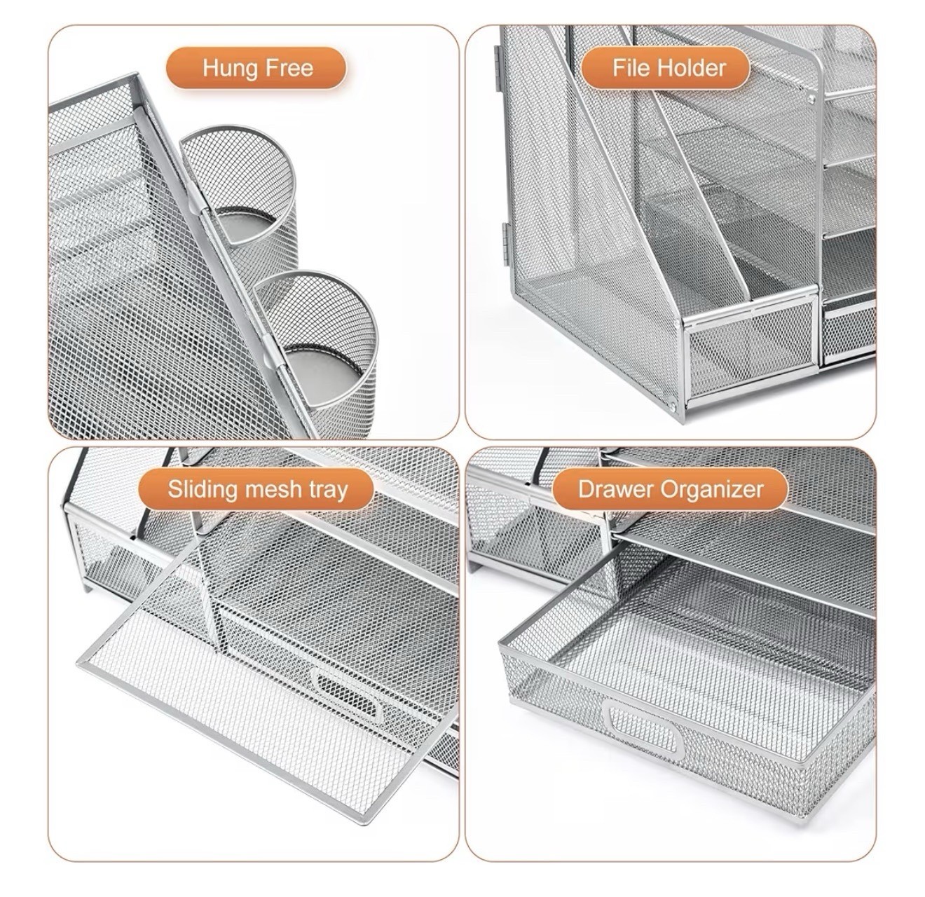 Mesh Desk Organizer 5-Tier Letter Tray File Holder Drawer Pen Cup Silver