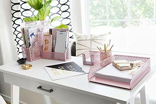 DESK ORGANIZER SET Mail Sorter Sticky Note Holder Pen Cup Pink 6ct BLU MONACO
