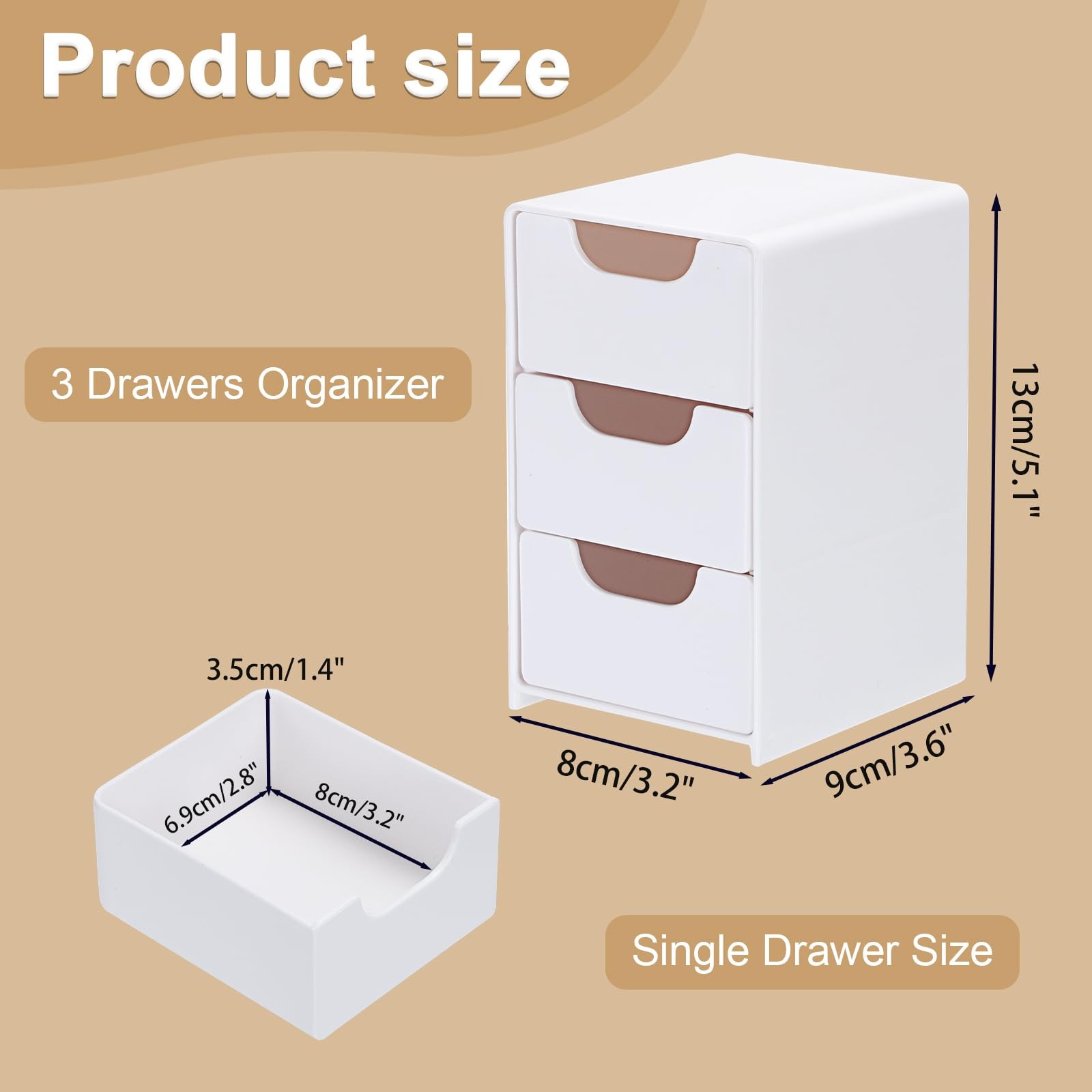 BTSKY 1 Pack Small Acrylic Storage Organizer with Drawers, 3-Layer White