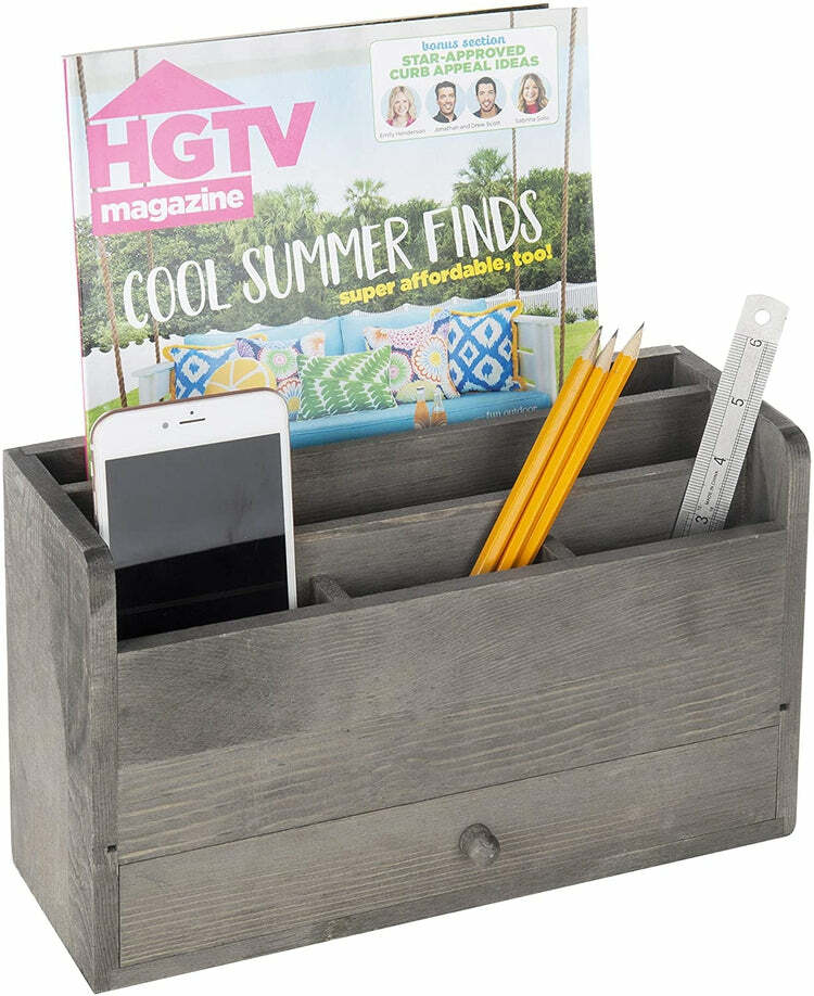 Wood Office Desk Organizer – Rustic Gray Desktop Document and Stationery Holder