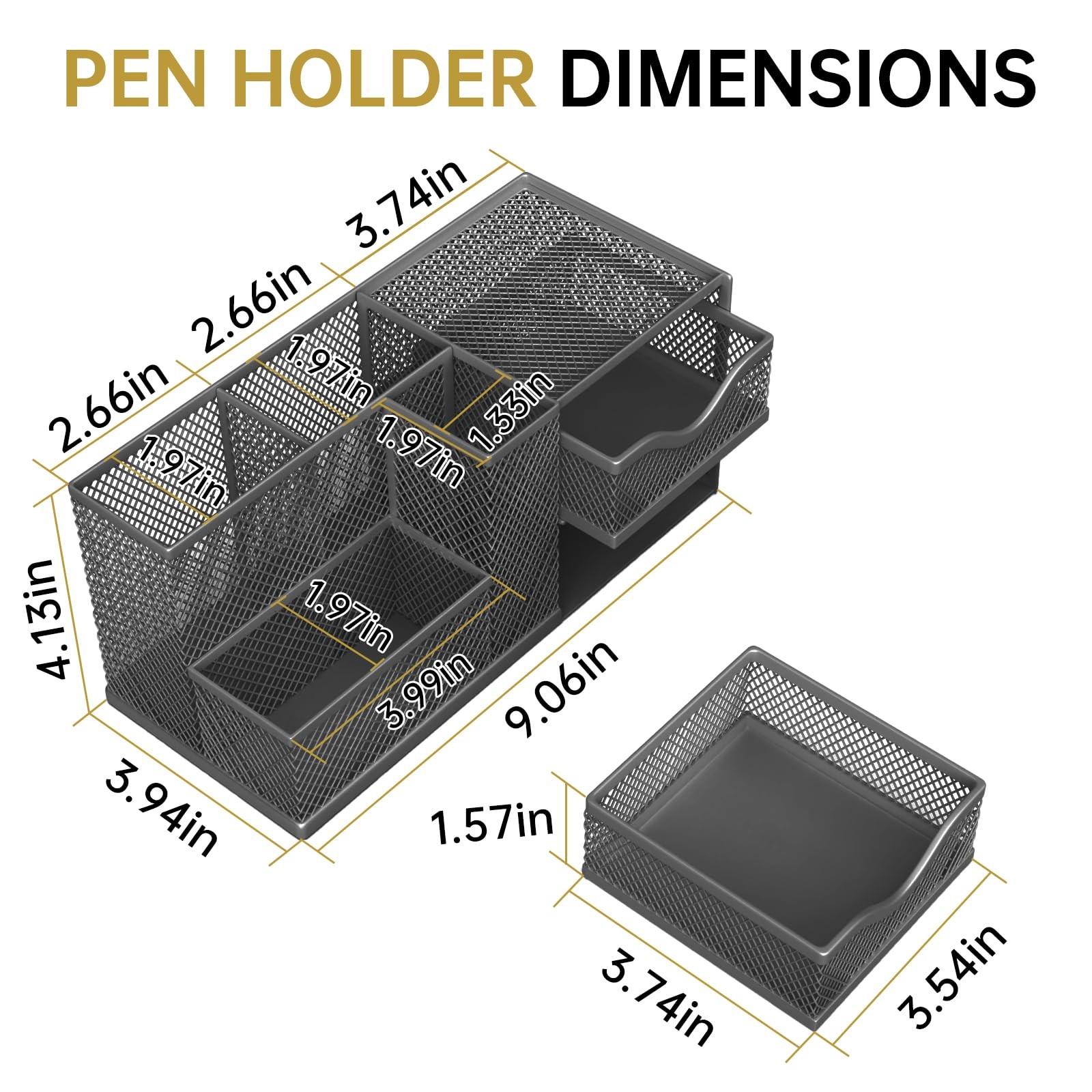 ReePlan Mesh Desk Organizer, Pen Organizer with 2 Drawers and 5 Black