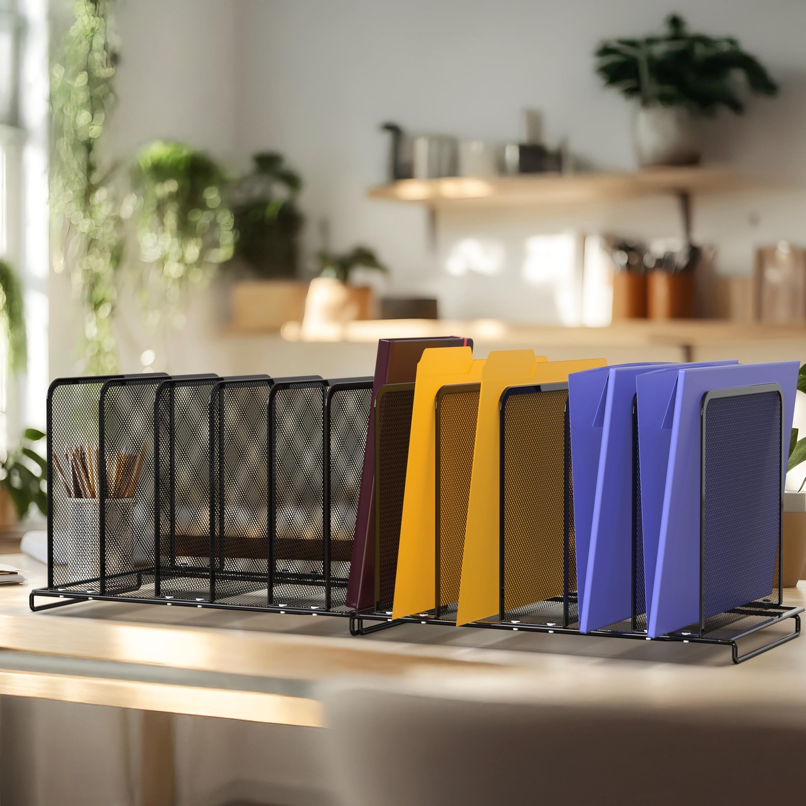 5 Section Upright File Sorter Organizer, Black – 2 Pack