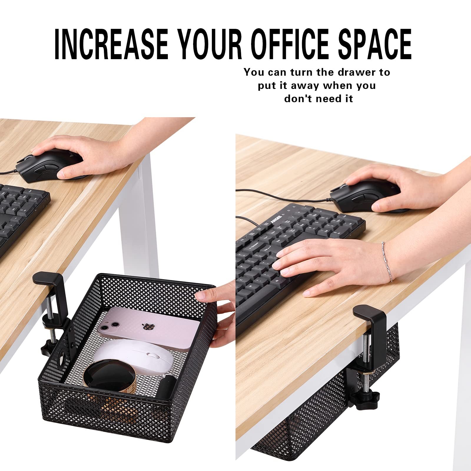 Clamp~On Desk Organizer with Swivel Pencil Drawer, Black