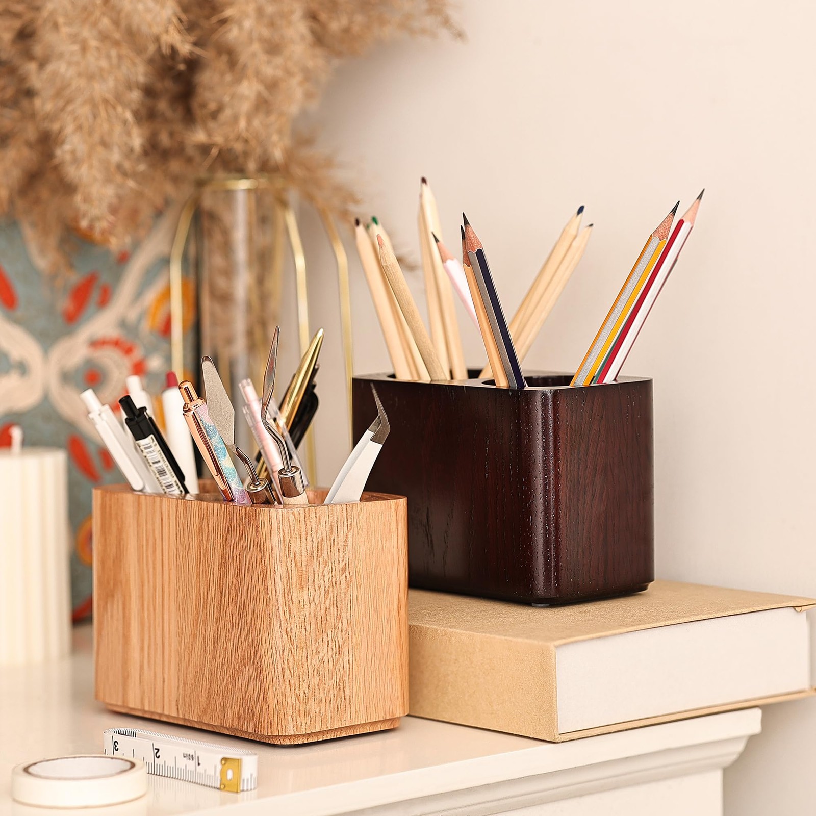 Oak Solid Wood Pen &Pencil Holder for Desk, Office Stationery Organizer, Tabl…
