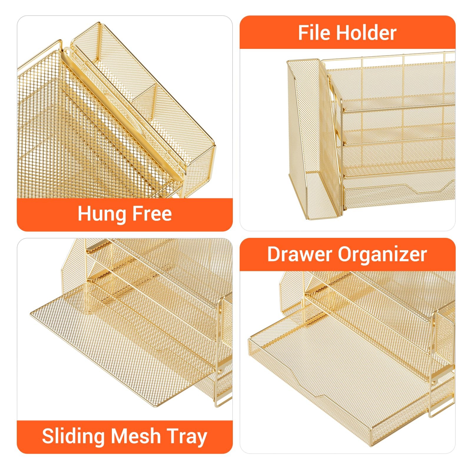 OPNICE Desk Organizers and Accessories, 4-Tier Office Four-layer, Gold