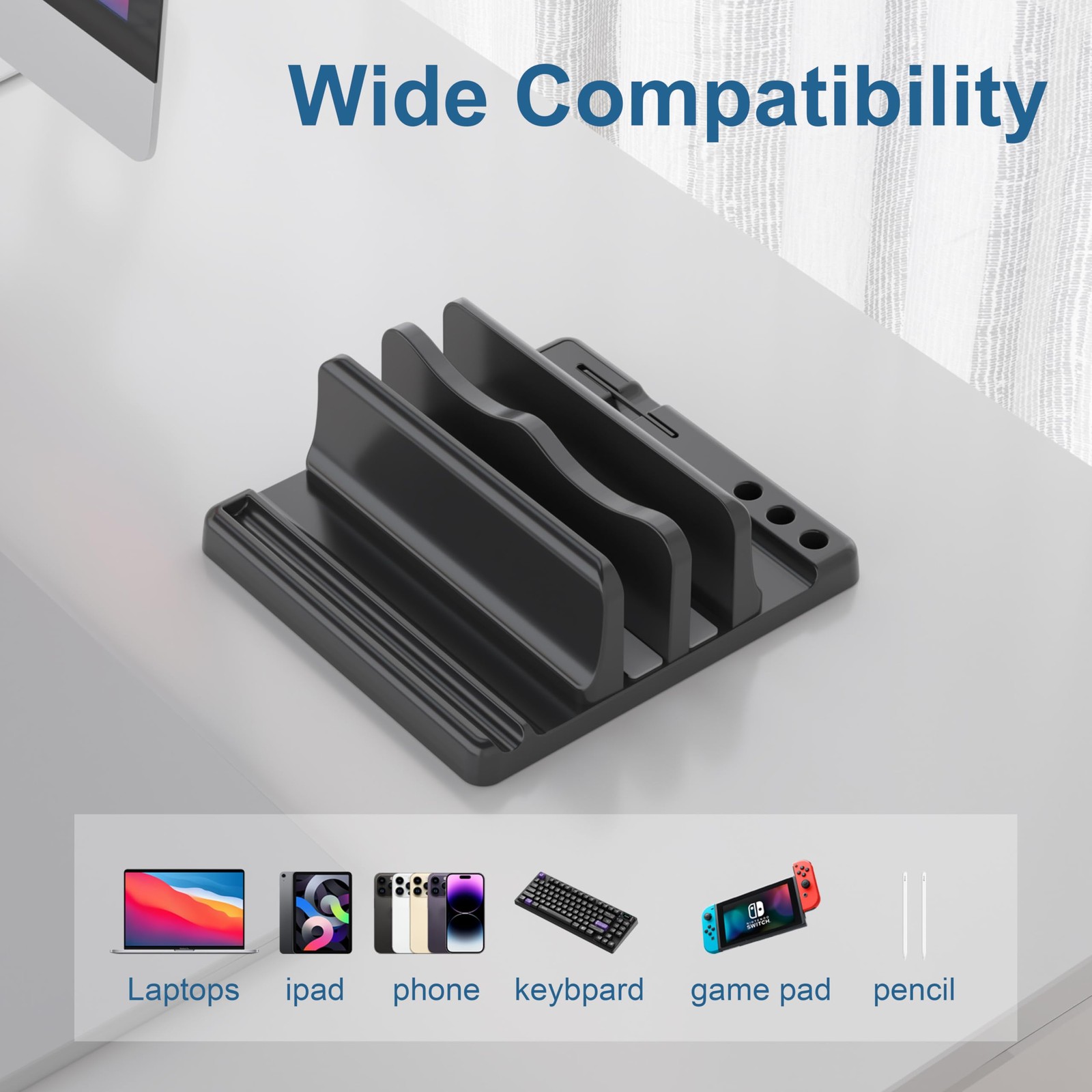 Ahonnpely Vertical Laptop Stand Holder – Adjustable ABS Plastic Black