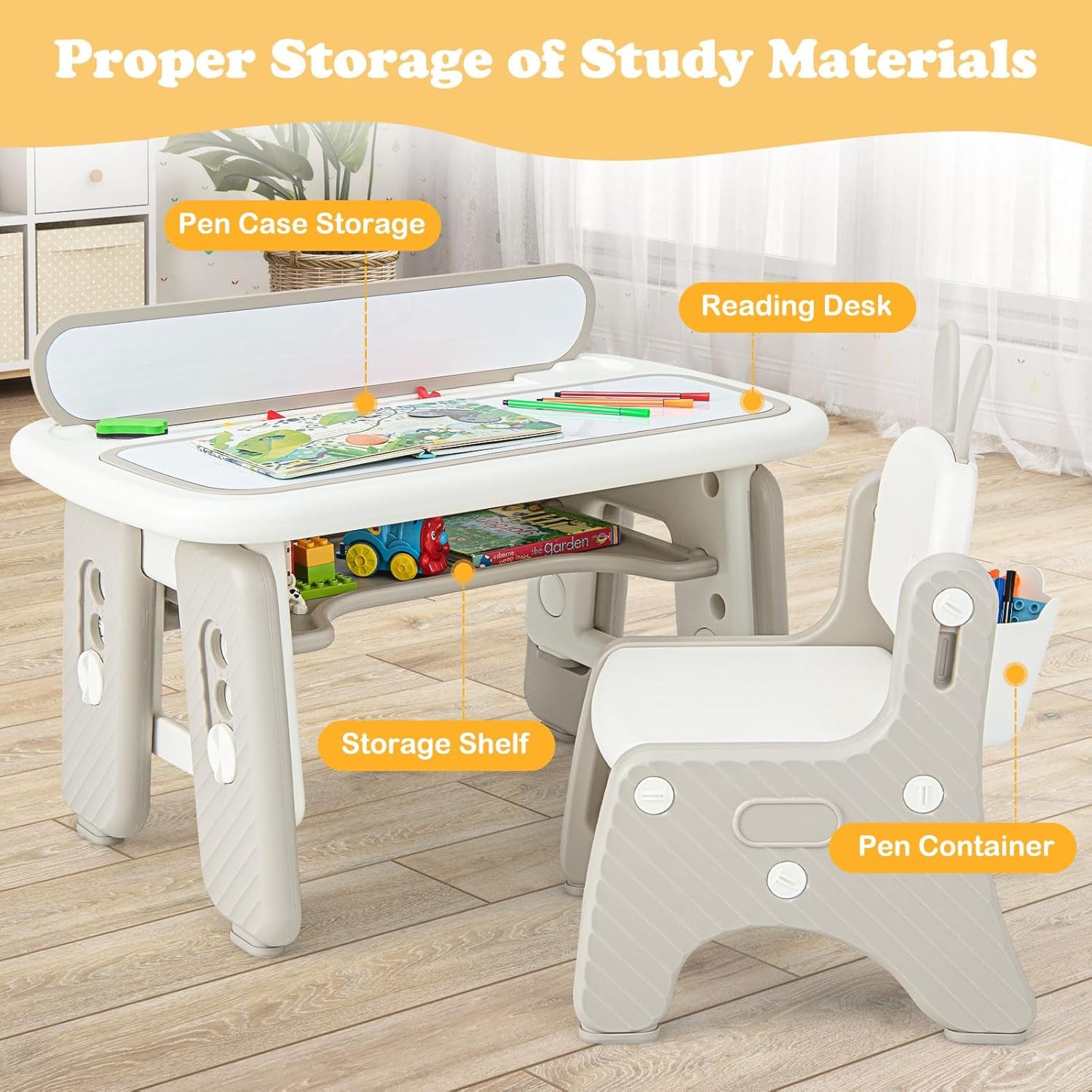 Kids Table and Chair Set, Activity Table with Magnetic Ding
