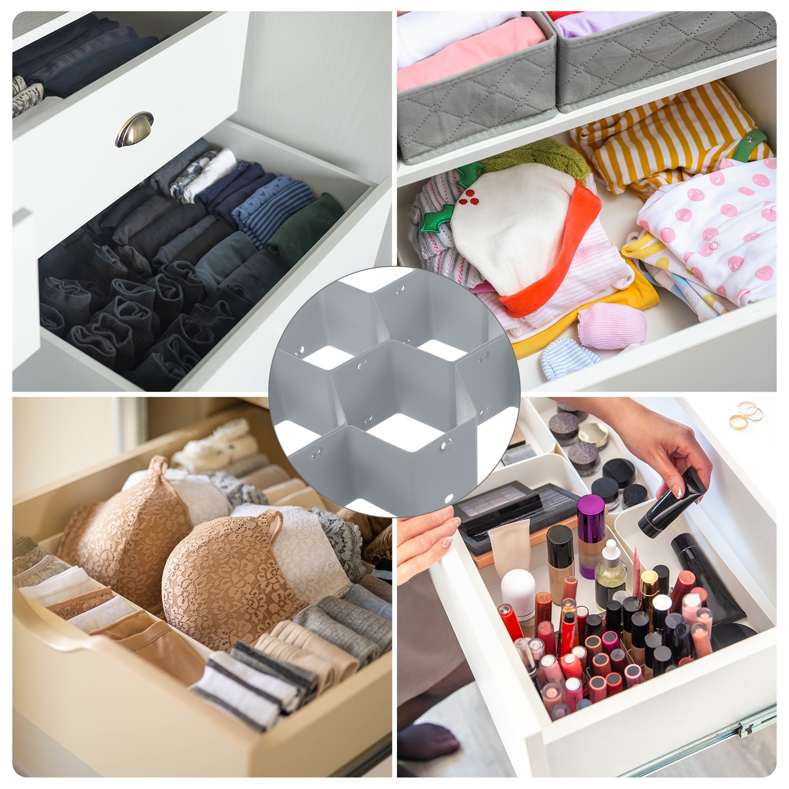 16Pcs Plastic Adjustable Separator Drawer Organizer Divider Grey