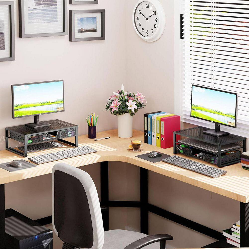 Black 16 In. X 6.3 In. Metal Modern Desk Organizer Stand with Drawer