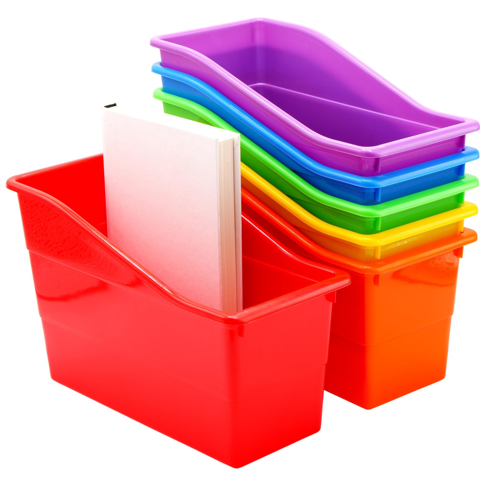 6 Durable Book and Binder Holder, Files Book Bins for Classroom, Plastic Vert…