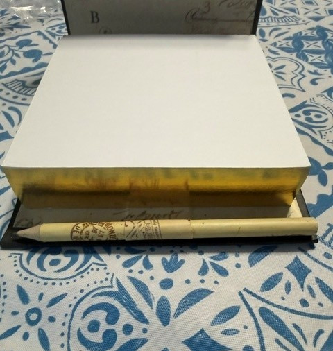 Square Desk Notepad Palm Tree Hard Cover Gold Trim with Pencil