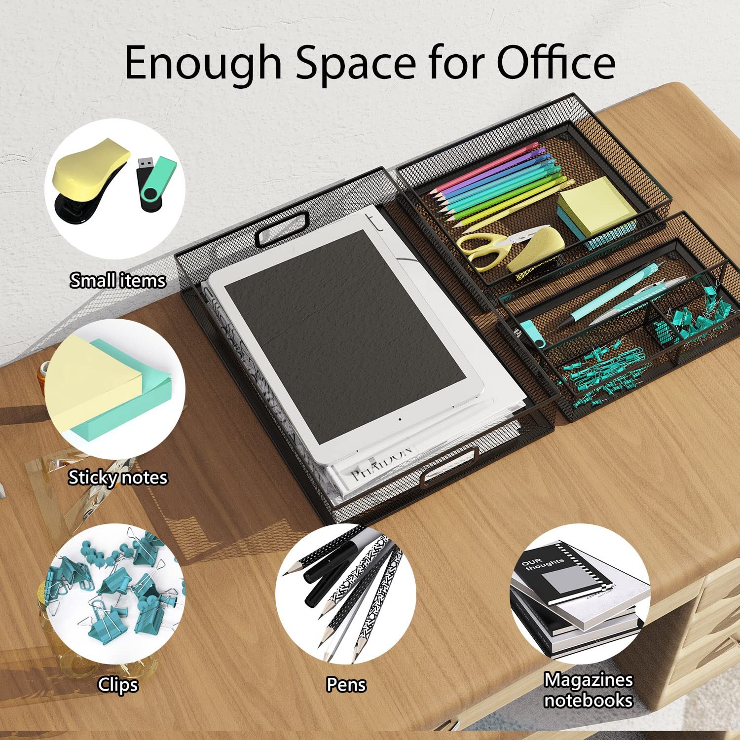 Desk Drawer Organizer Set, 3 Pcs Metal Mesh Office Drawer Organizers, Organiz…