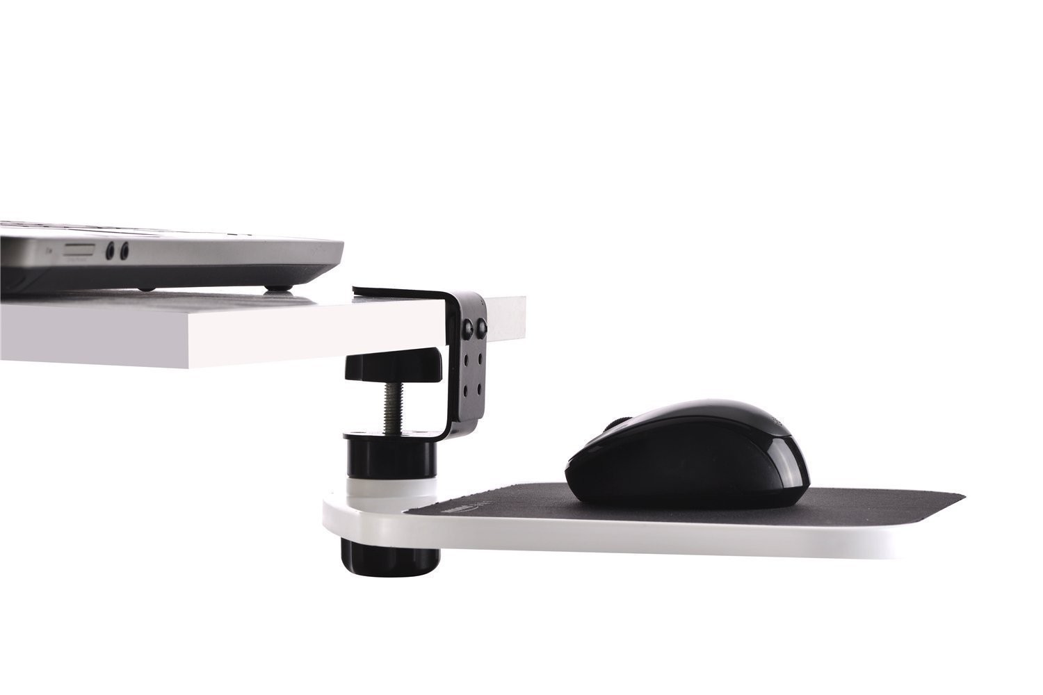 FUZADEL Mouse Platform Clamp On Under Desk 7.6L x 3W inches, White+Black