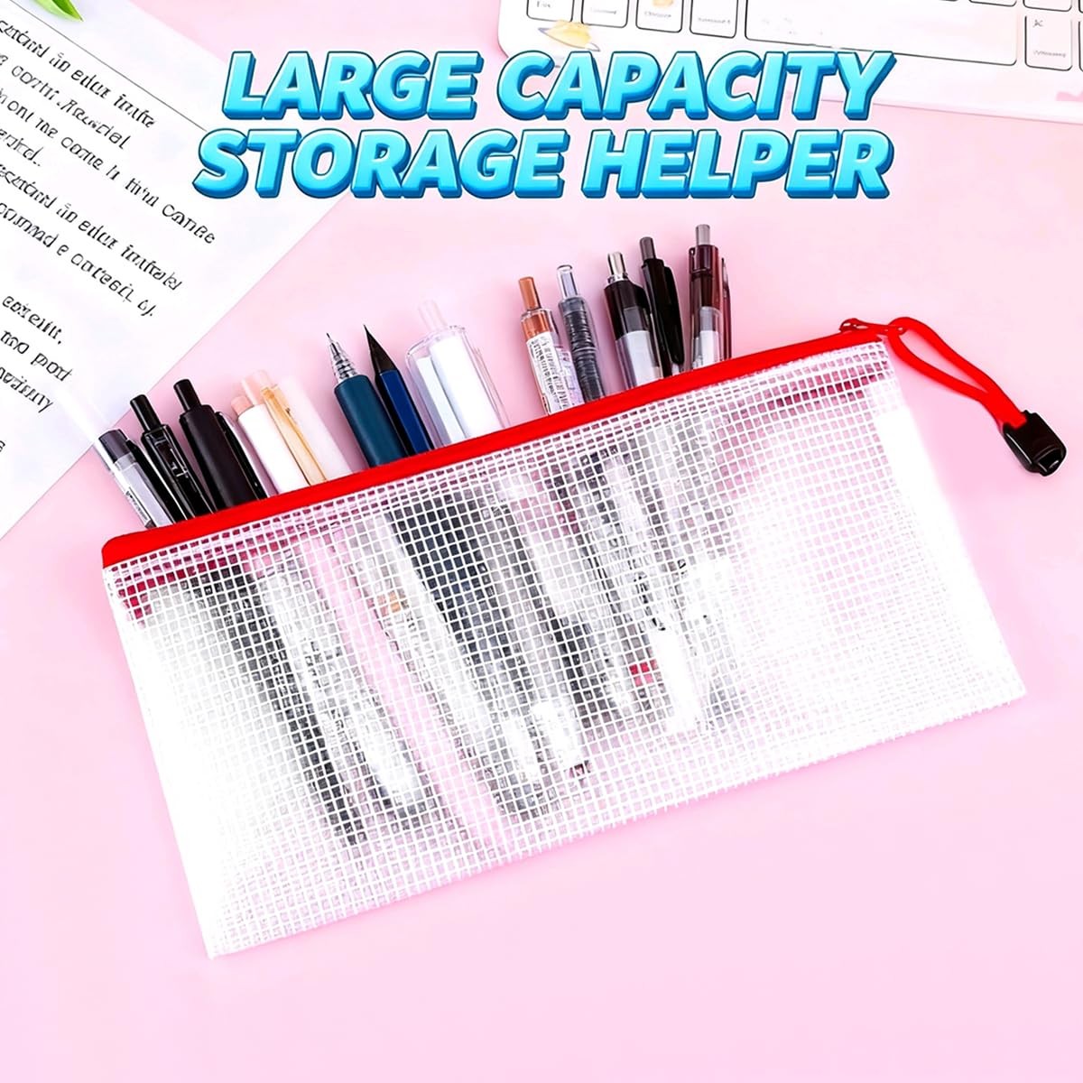 50 PCS Pencil Case Pouch 9.5×4.5 Inch Small Clear Mesh Zipper 10 Colors