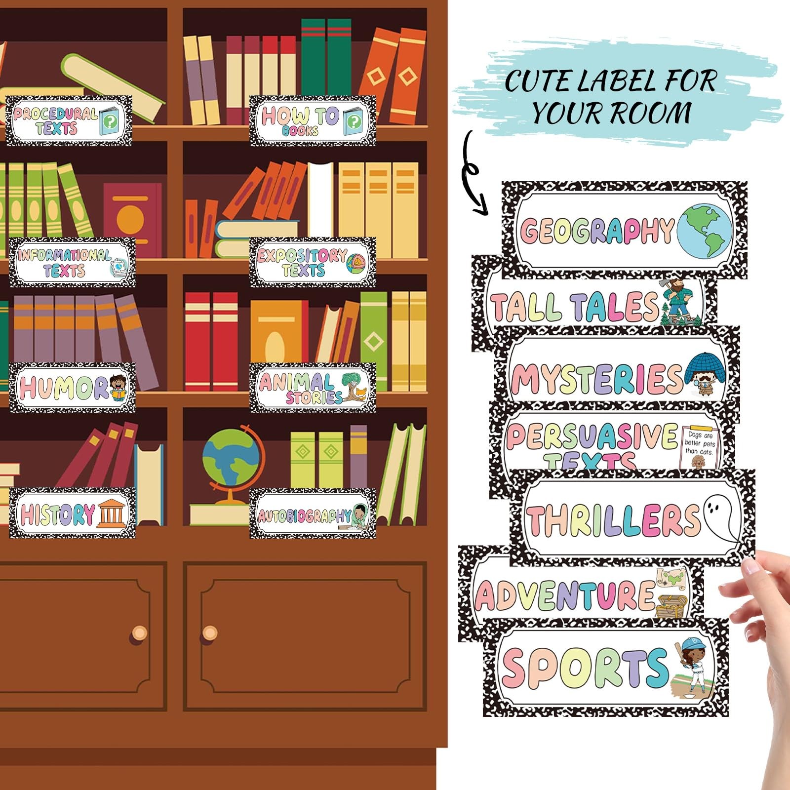 56 Pcs Back to Classroom Library Labels for Genre Topic Book Classroom Librar…