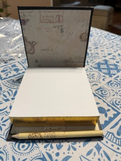 Square Desk Notepad Palm Tree Hard Cover Gold Trim with Pencil