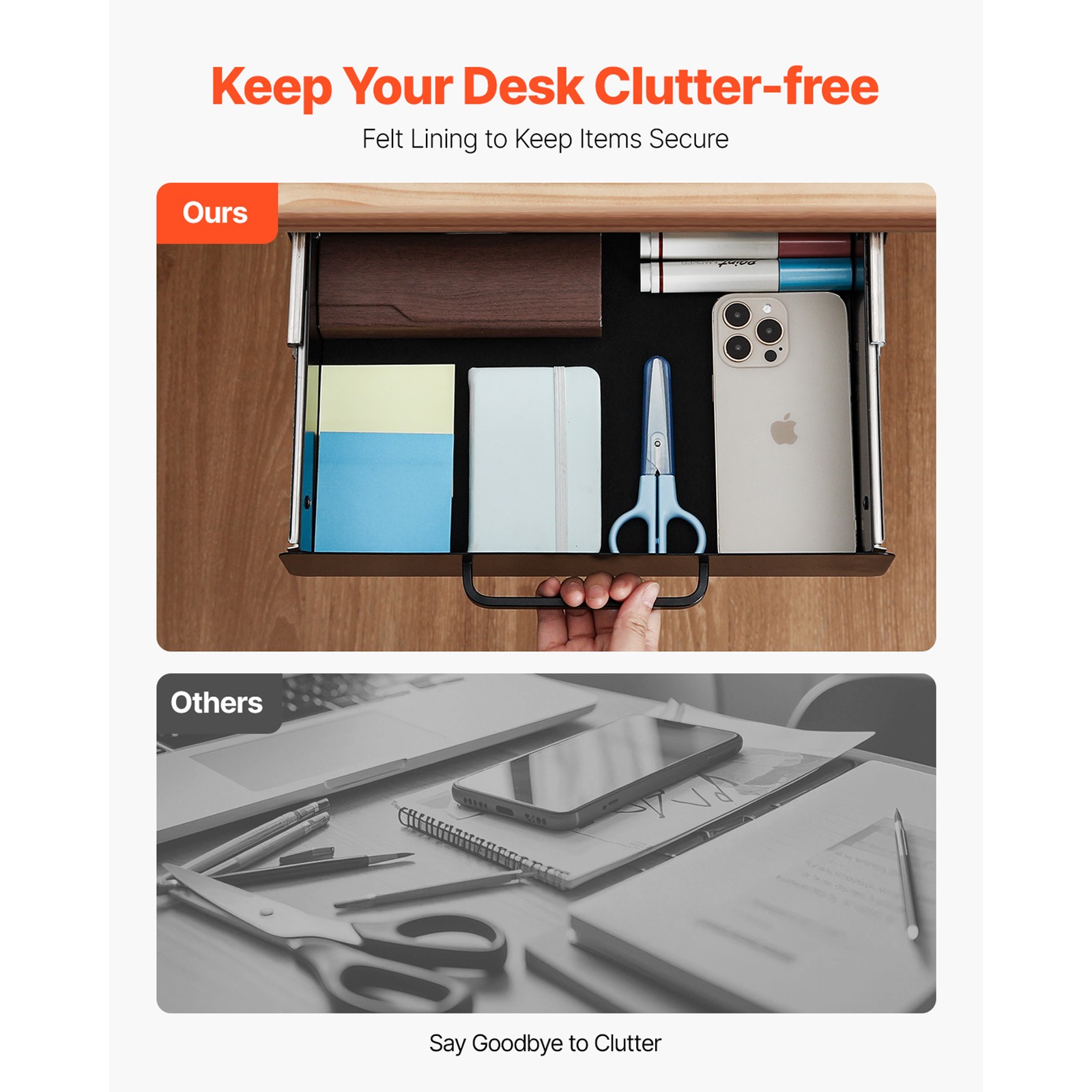 Uimoso 13-inch Slide-Out Under Desk Drawer Organizer for Home and Office