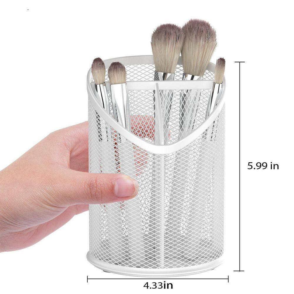 2 Pack White Metal Mesh Pen Holder Organizer with Sturdy Construction and Space-