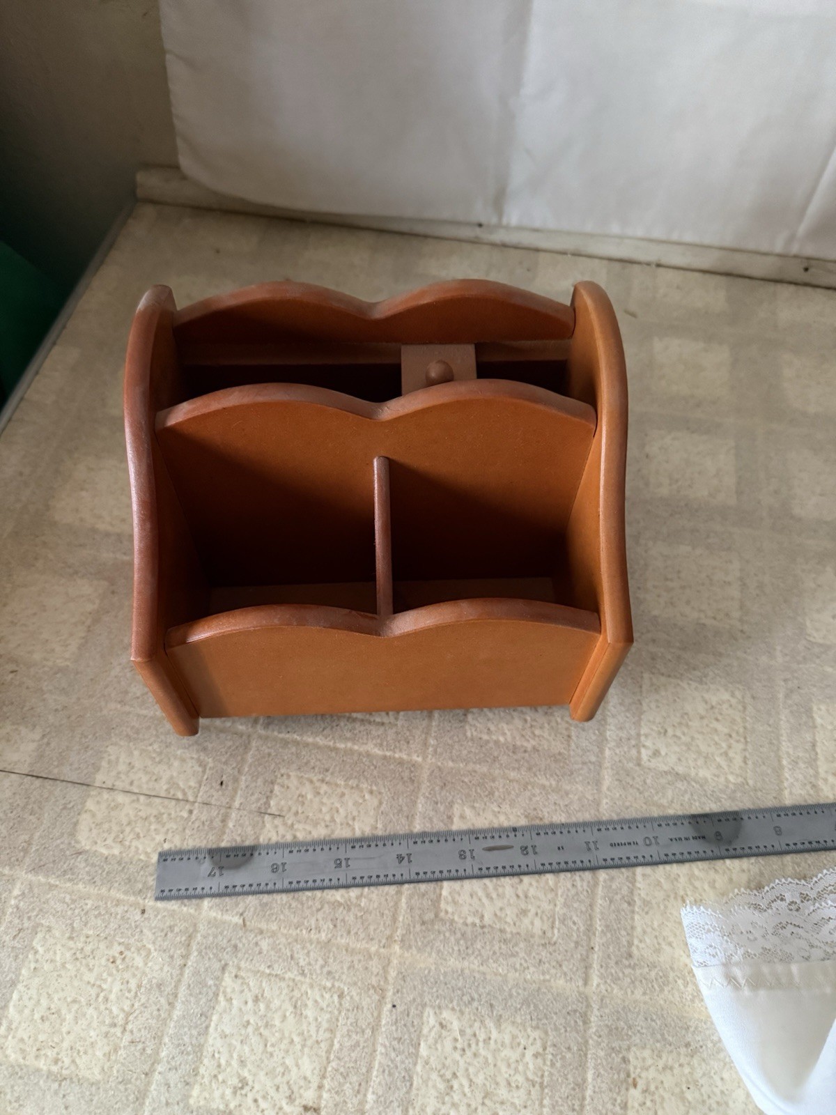 Wood Desktop Organizer Letter Holder w/ Dividers, Compartments & Small Drawer
