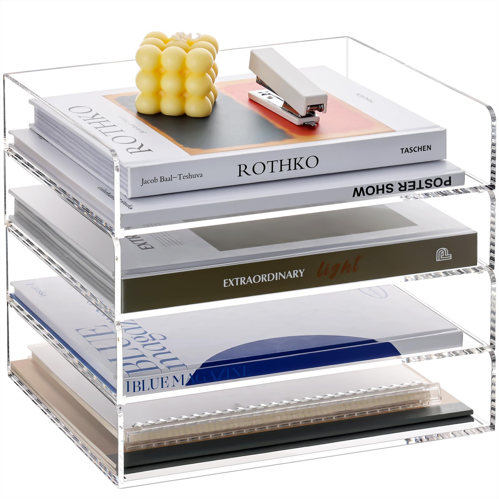 4 Tier Paper Organizer for Desk,Acrylic Paper Tray,Clear Stackable Desk Organ…
