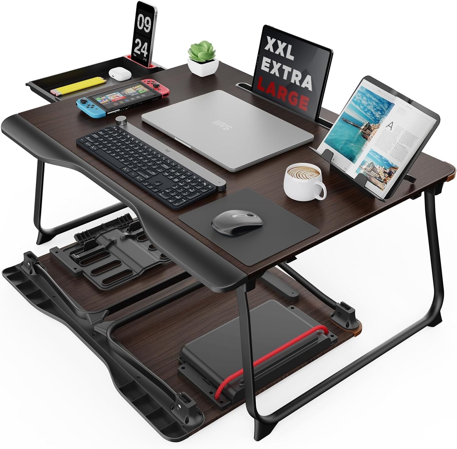 Laptop Desk for Bed, SAIJI XX-Large Foldable Bed 25.6″ x 19.29″, Black Cherry