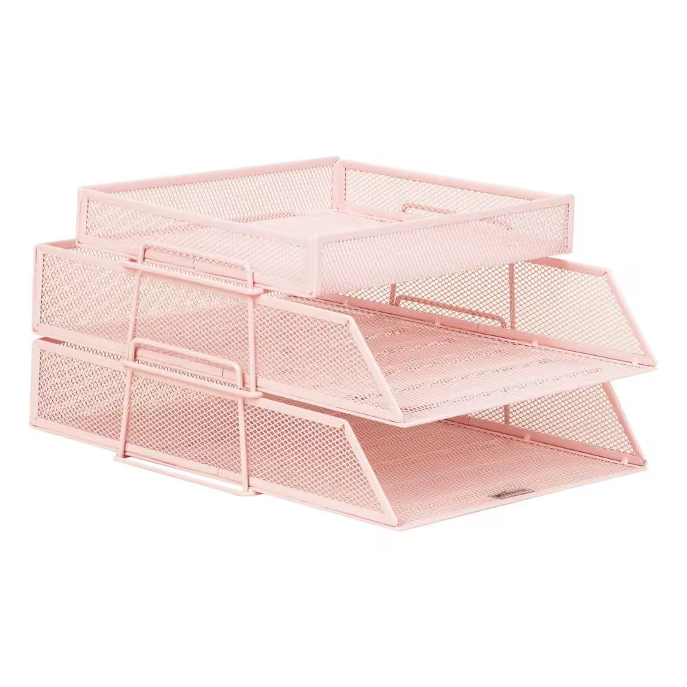 2 Tier Paper Tray with Top Supply Compartment, Desktop File Organizer, Metal Mes