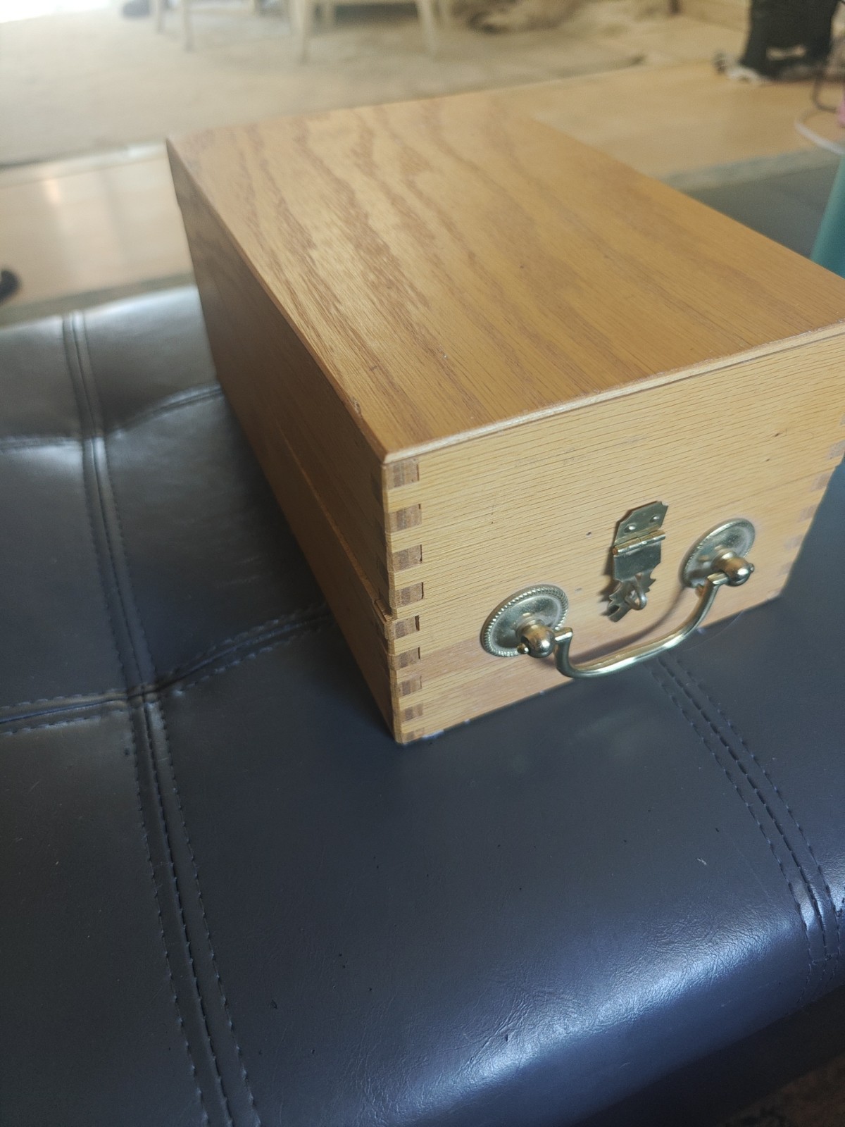 Vintage Harry C Hedberg Wood Index Card File Box Wisconsin Dovetail Dividers