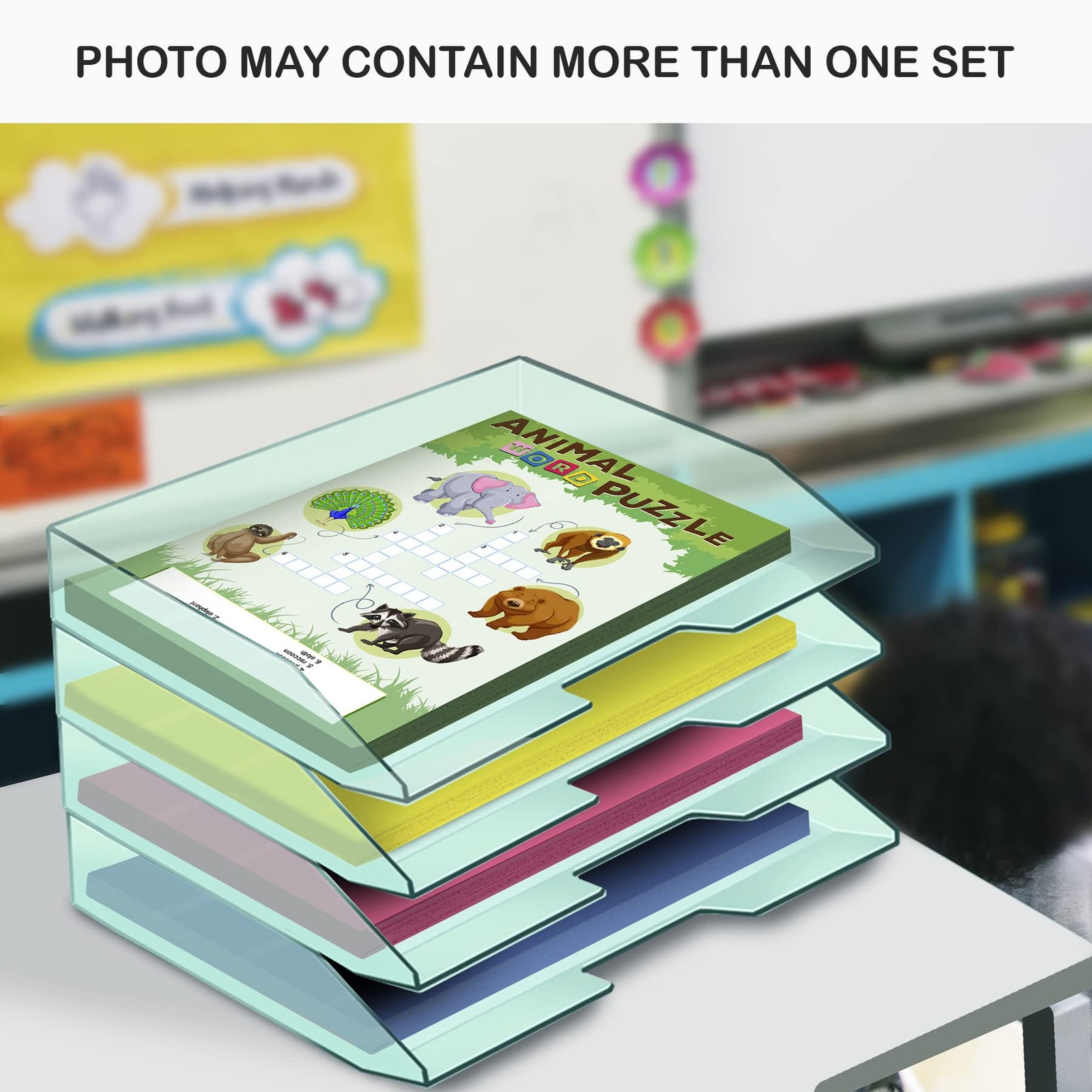 3 Tier Paper Organizer Letter Tray Plastic Stackable Clear Green A4 Sorter