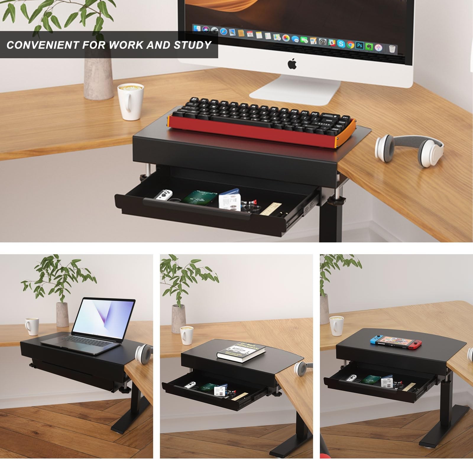 Clamp on Desk Corner Sleeve with Drawer, L Desk Connector Platform with Mount…