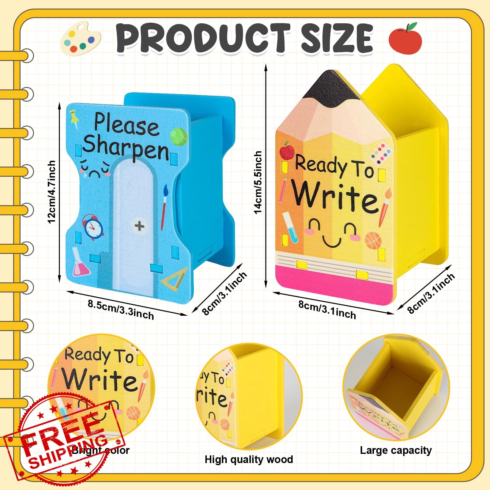 COCHIE Pencil Holder Yellow Blue 2pc