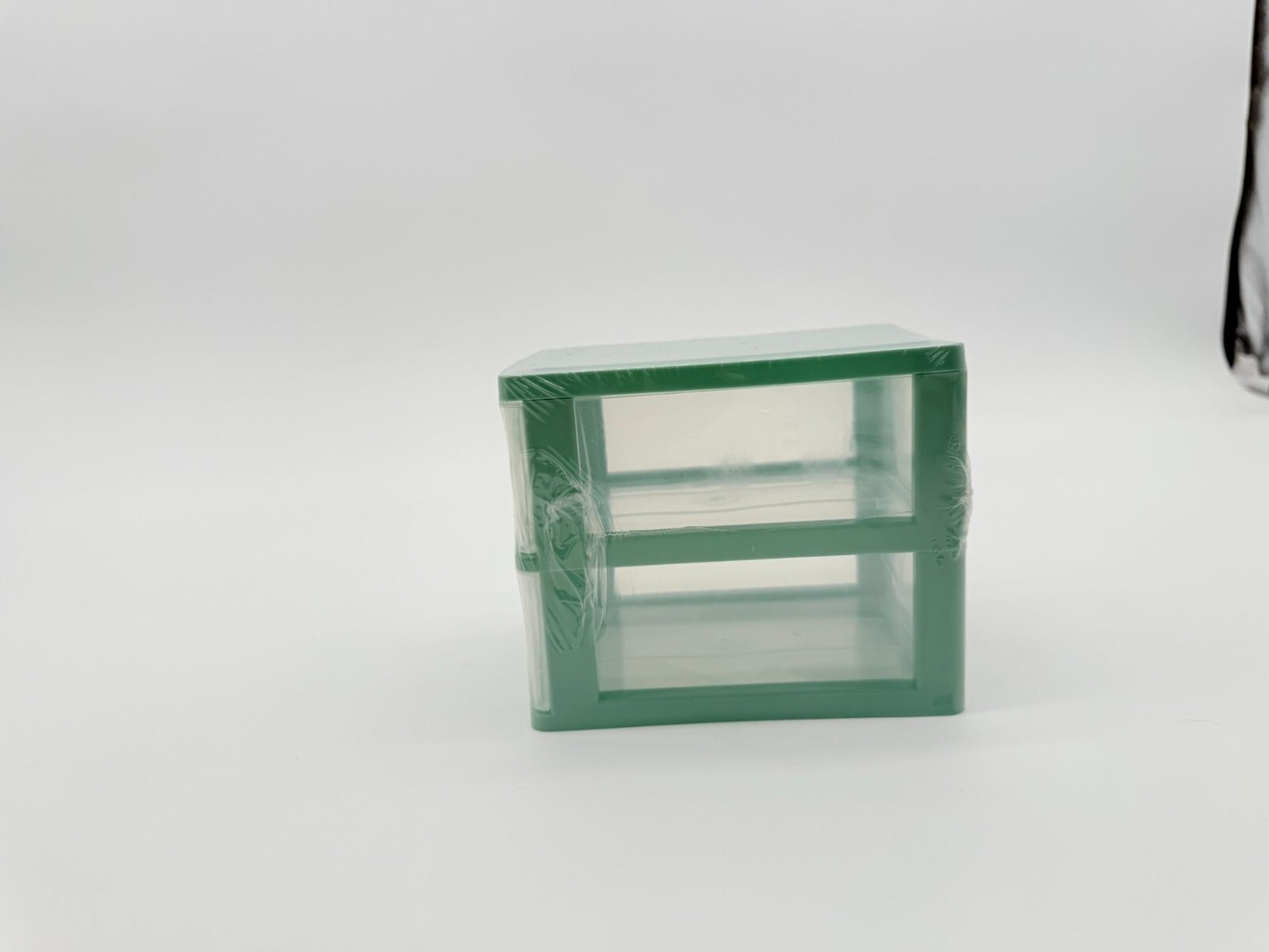 Mini Stackable 2-Drawer Clear/Green Plastic Storage Organizer Desk Makeup Crafts