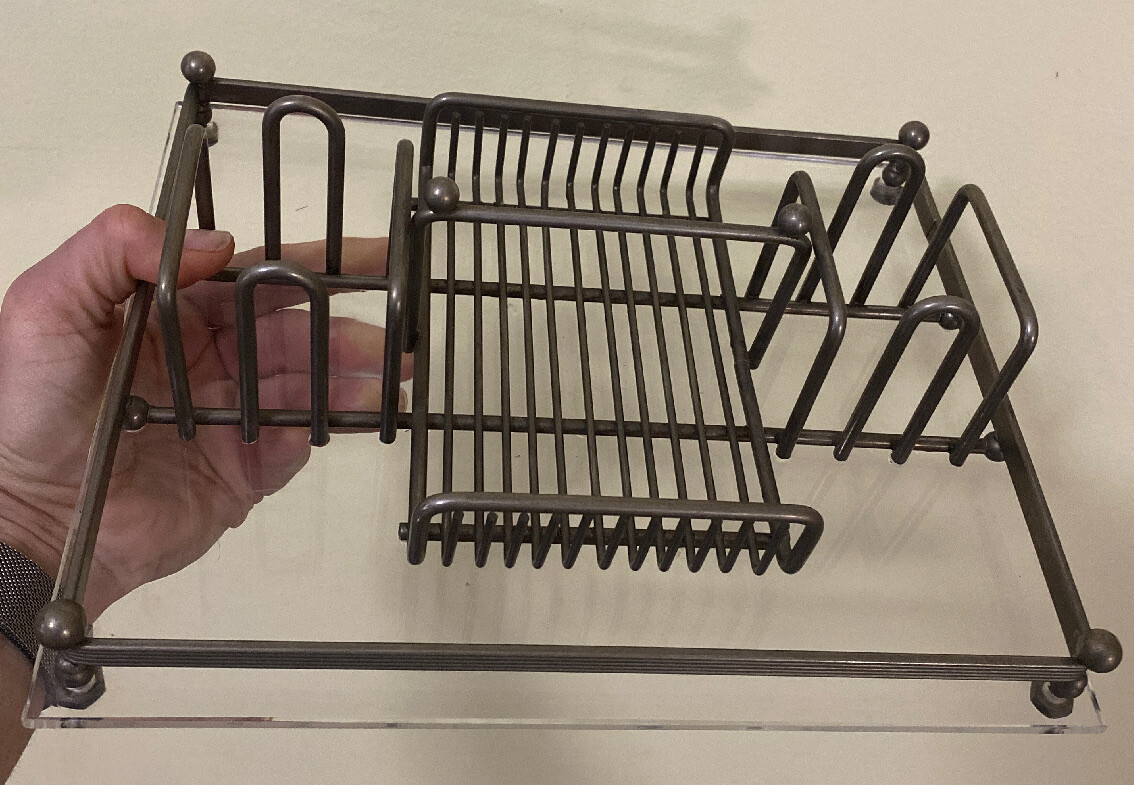Vintage Metal & Acrylic office desk organizer caddy 11″ by 9″