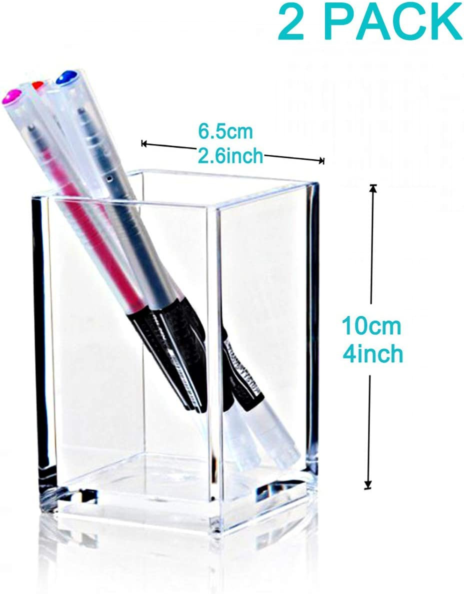 2 Pack Clear Acrylic Pencil Pen Holder Cup,Desk Accessories Holder,Makeup Brush