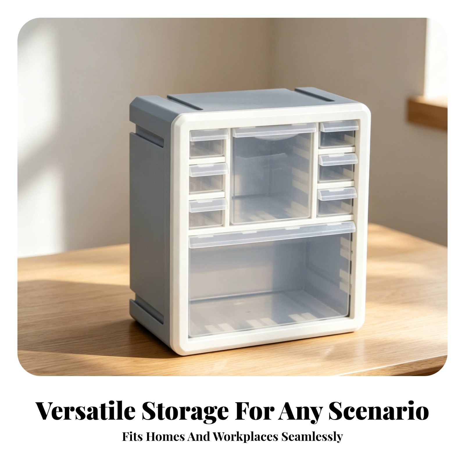 Desktop Storage Cabinet Transparent Drawers Craft Supply Organizer White Frame