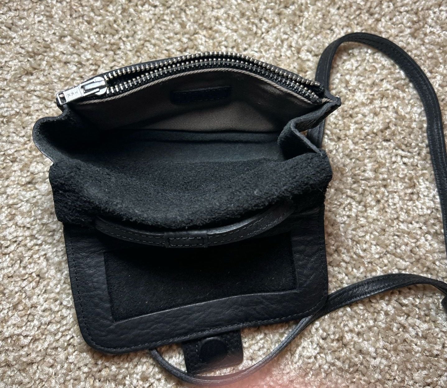 J Crew Black Leather Mini Crossbody Bag 5 ” H x 6″ W x 3.5″ D