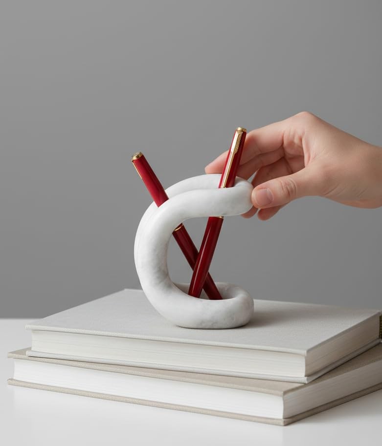 Marble Pen Holder for Desk 4 Inch White Pencil Holder for Desk Accessories & …