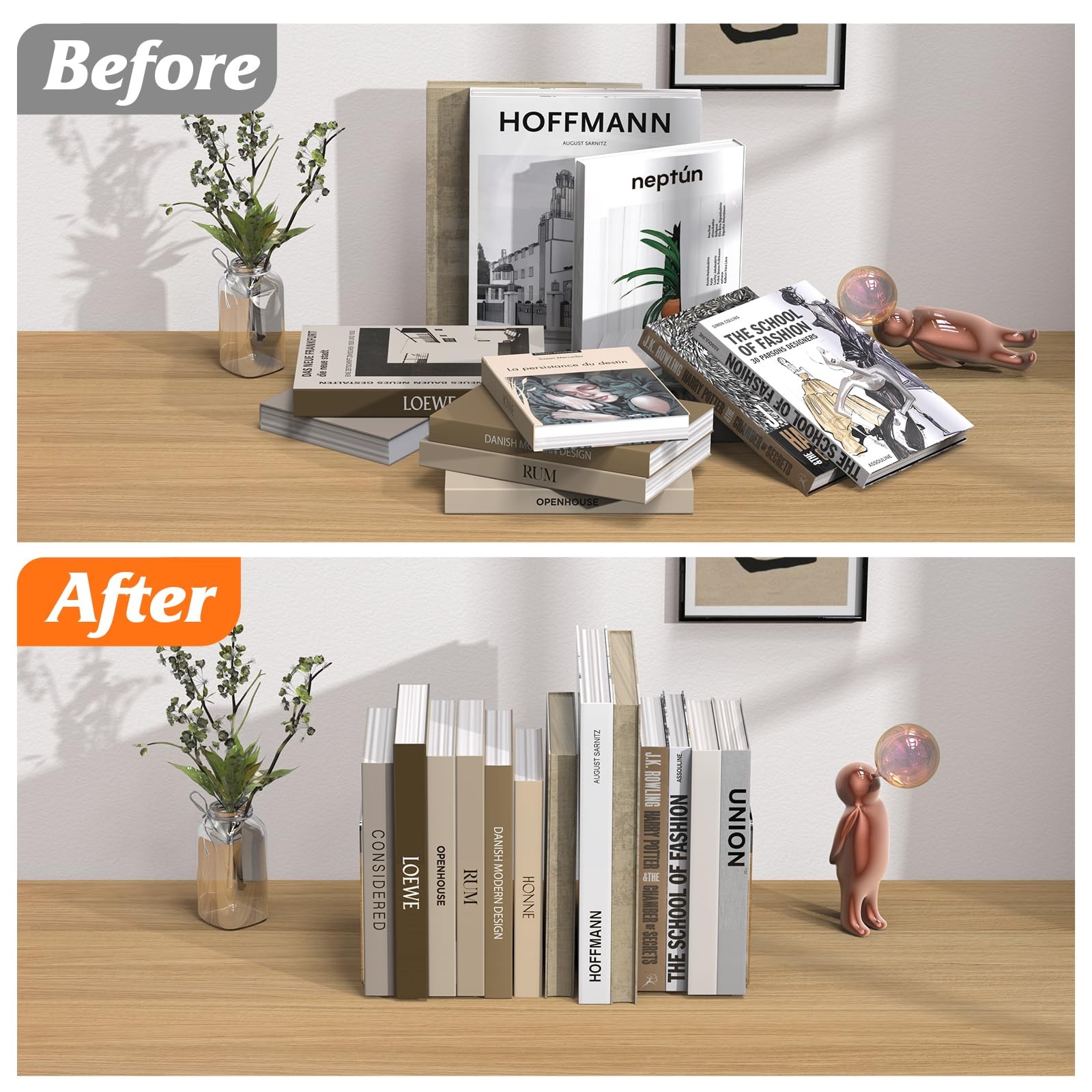 Acrylic Bookends 4 Pcs, Clear Book Ends for Shelves, 4 Pieces