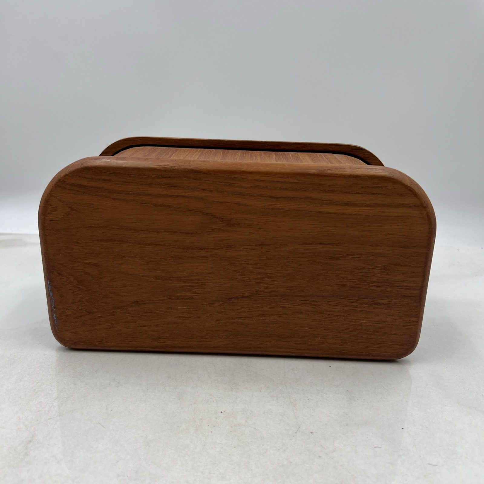 Vtg KALMAR Designs Teak Tambour Roll Top Disk Cassette Storage Box 10.5”x5”x6”