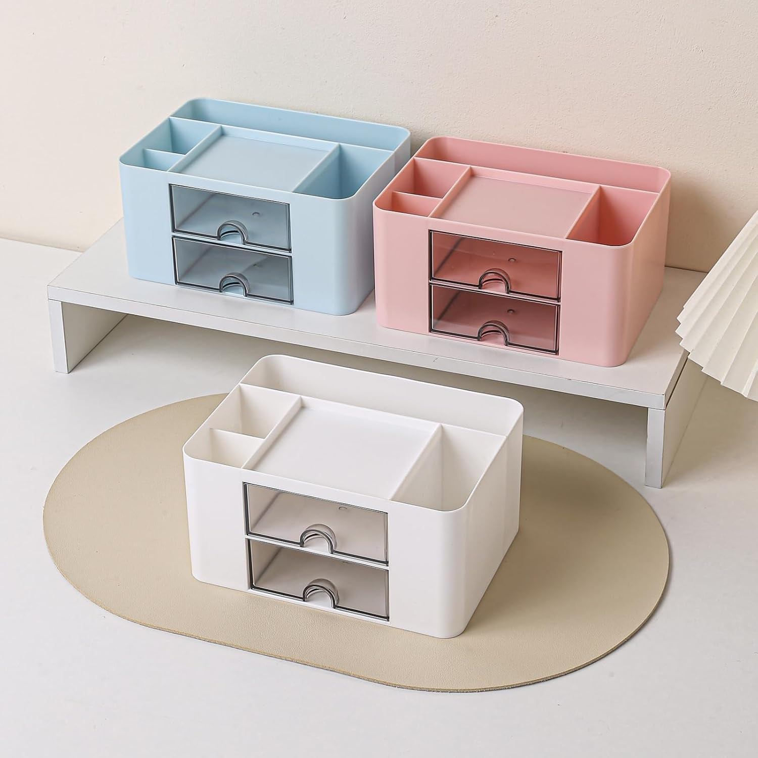 Desk Organizer with 2 Drawer, Plastic Desktop Pen Pencil Card Holder Storage Box
