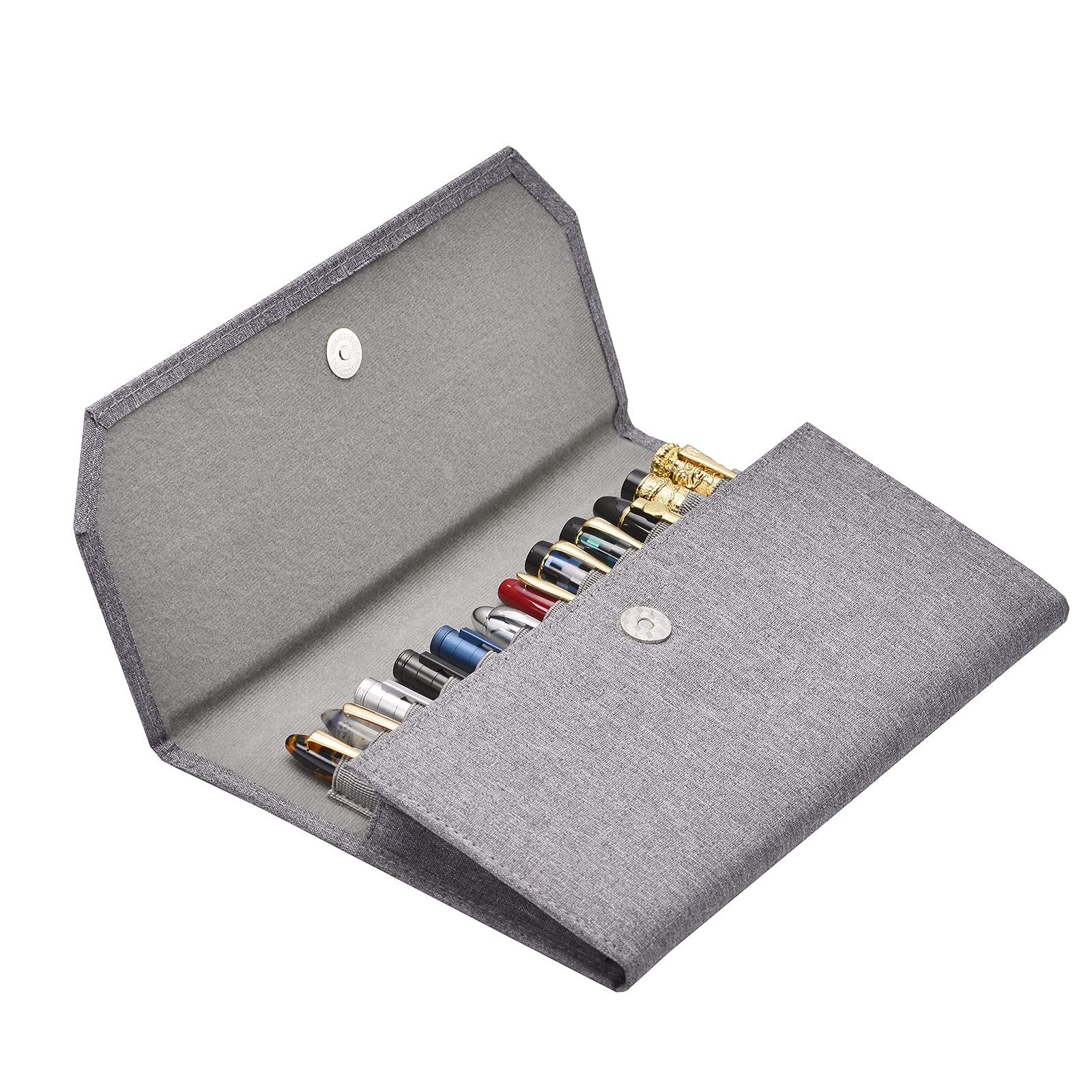 12 Fountain Pen Case, Gray Organizer Bag, Waterproof Canvas Display Holder, P…