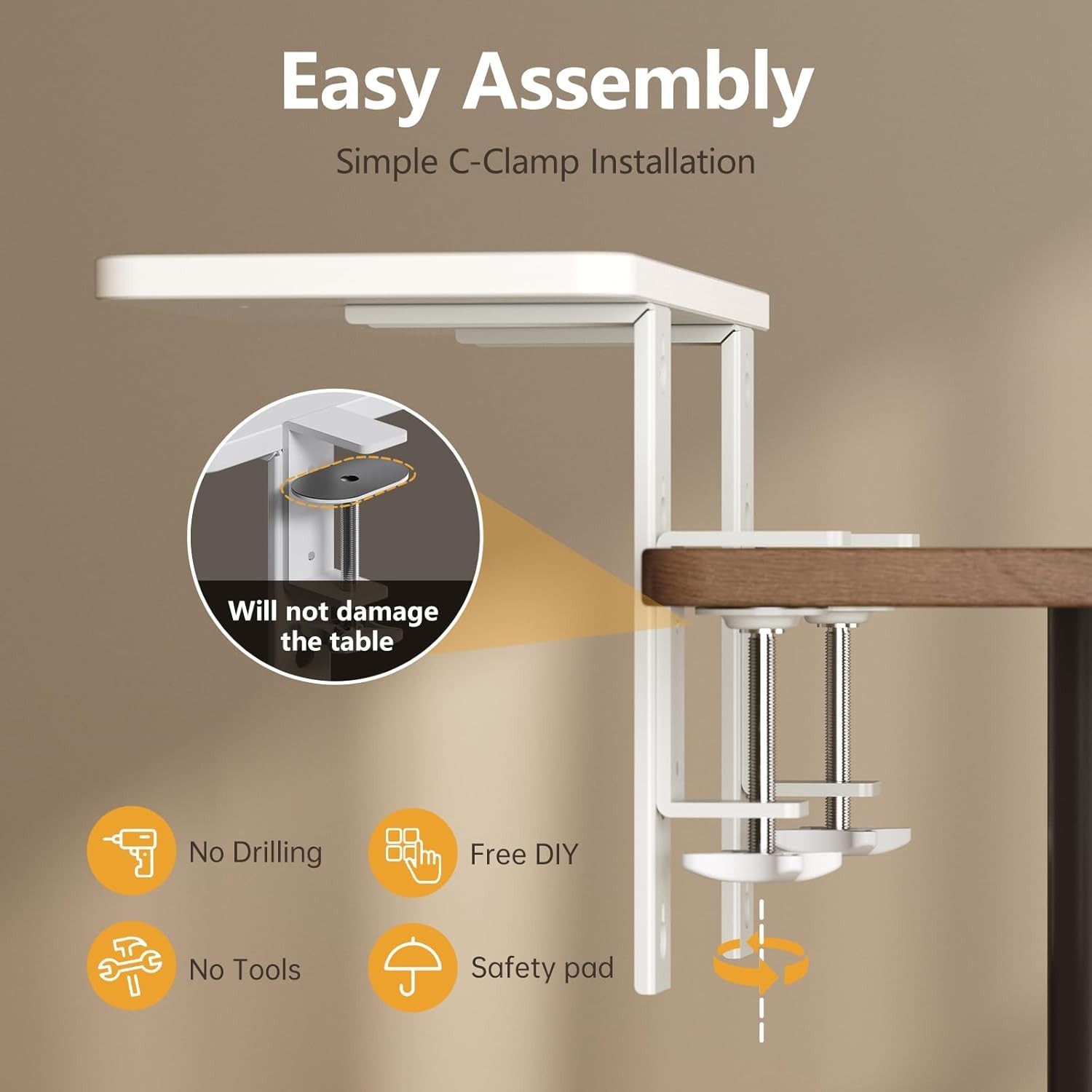 15.7″×7.5″ Clamp-On Desk Extender and Organizer Shelf, Adjustable White