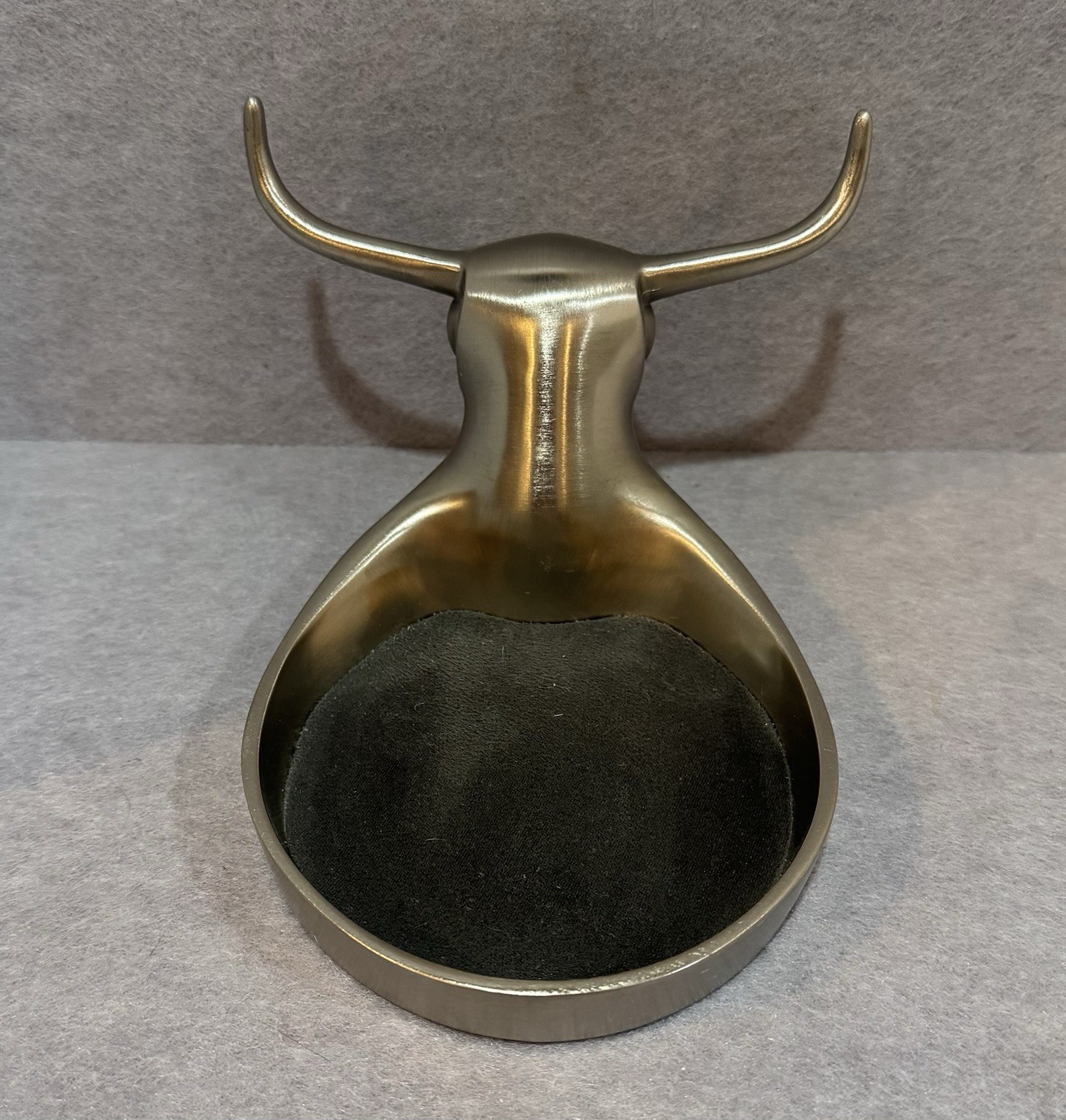 Retired Red Envelope Brushed Nickel Bull Catchall Desk Organizer