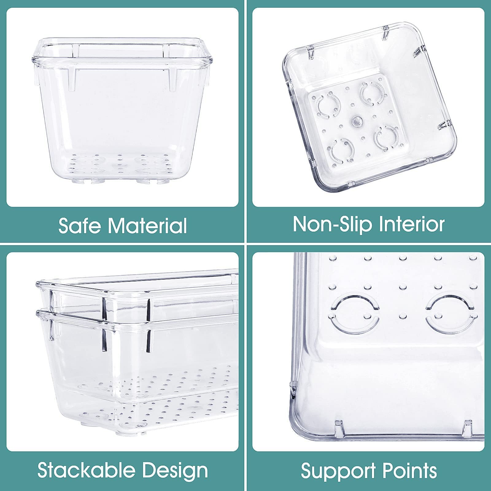 Wowbox 25 Pcs Clear Plastic Drawer Organizer Set 4 Sizes Desk Drawer Divider