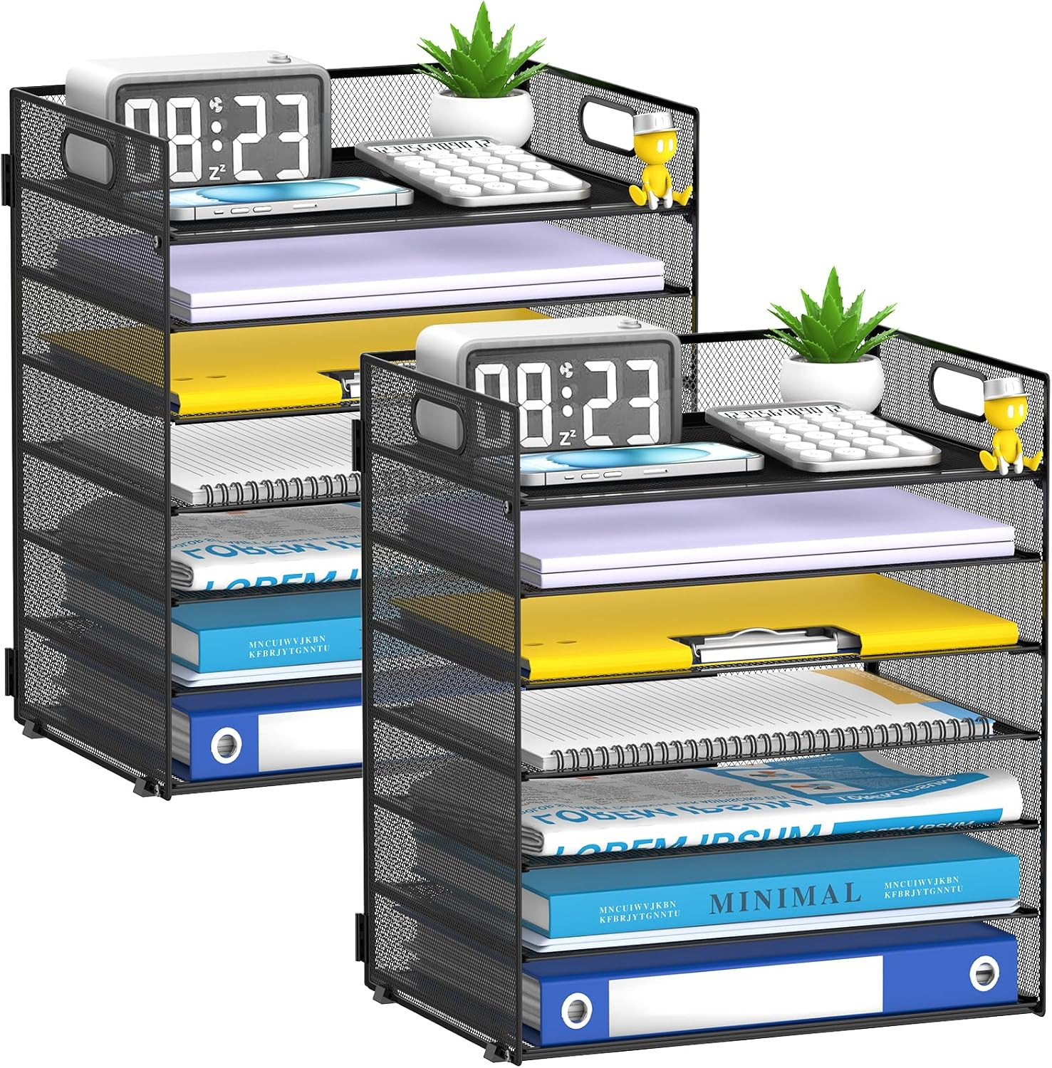2 Pack 7 Tier Paper Organizer – Mesh Desktop File Holder with Handles for Office